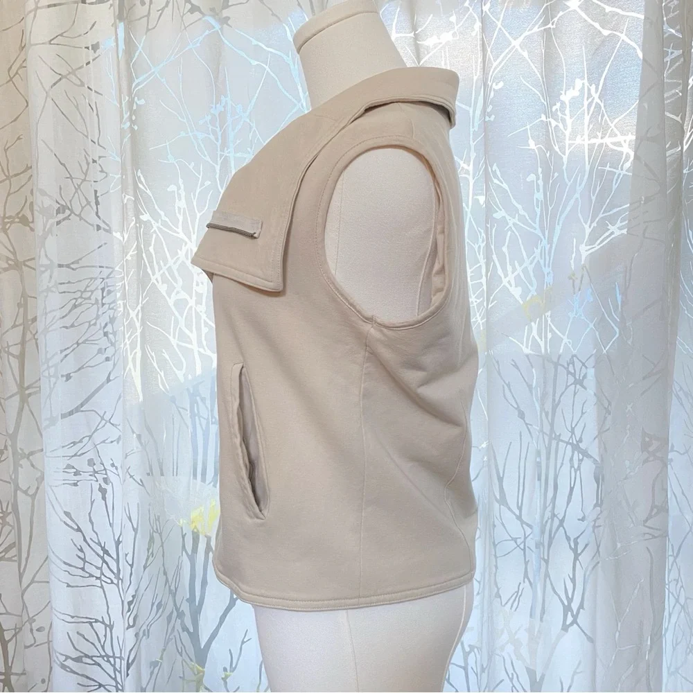 JARBO BEIGE TAN CREAM PIMA COTTON SIDE ZIP UP VEST - Picture 4 of 9